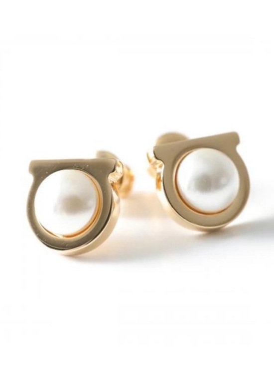 Salvatore Ferragamo Jewelry - Salvatore Ferragamo Gancini Pearl Stud Earrings Gold & White